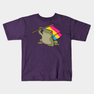 Pansexual Pride Flag-Holding Frog Kids T-Shirt